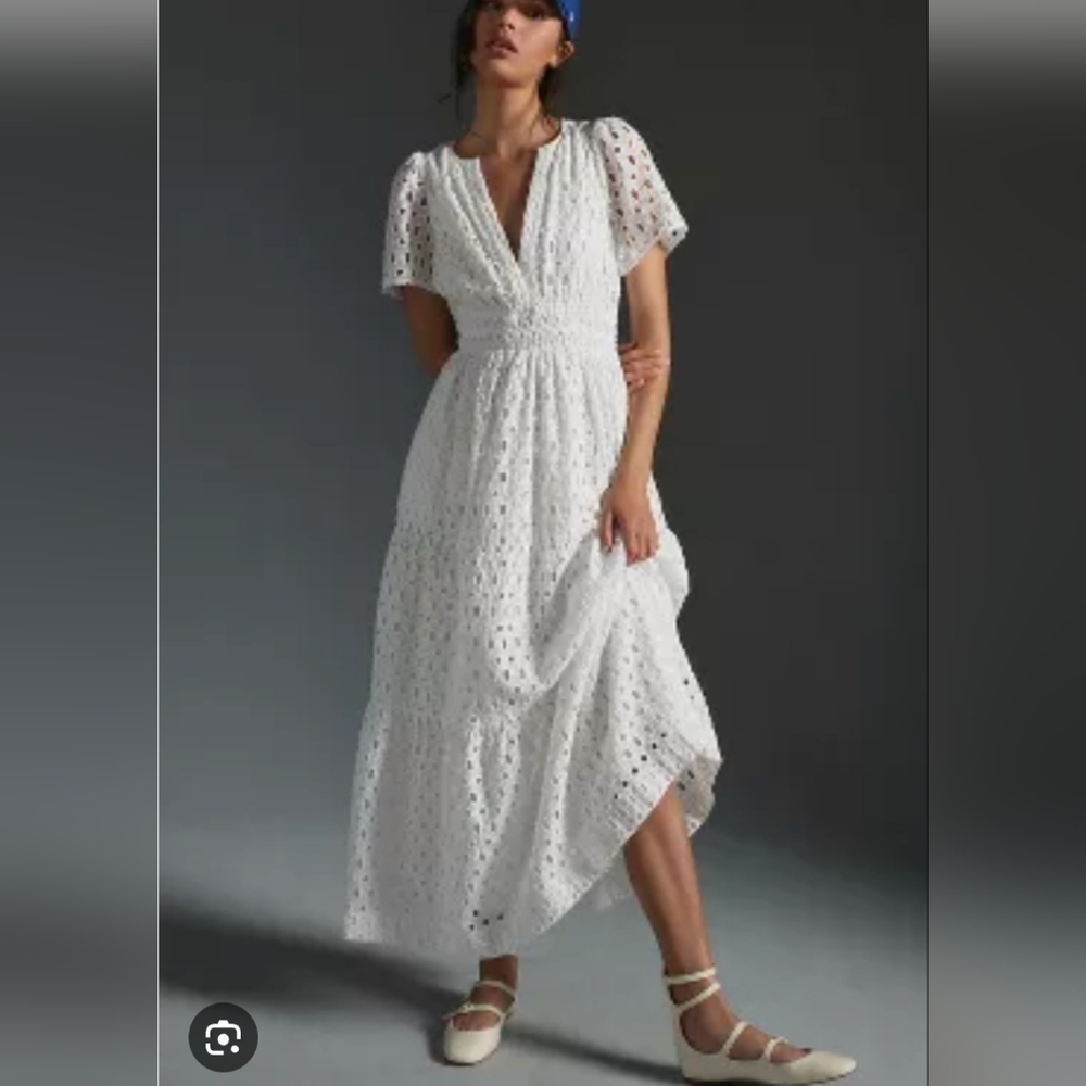 Anthropologie Sommerset Maxi   Elegant White Eyelet Dress Gorgeous Small / Med